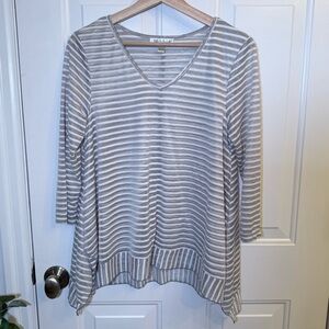 Elegant Gray Striped V-Neck Blouse
